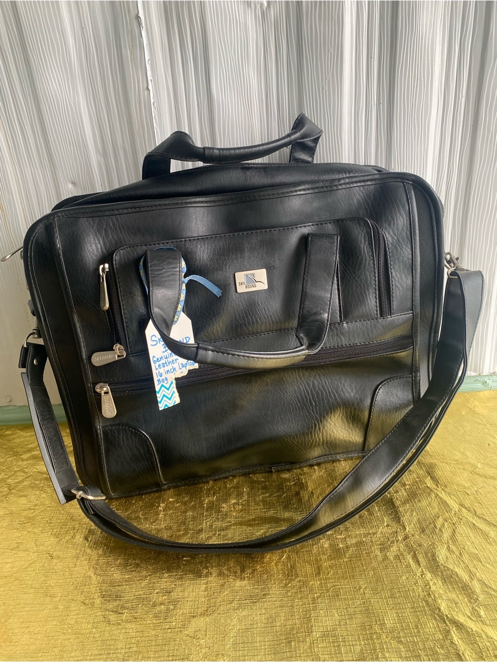 Sky Bound Black Leather Executive 16”Laptop Briefcase with Shoulder Strap